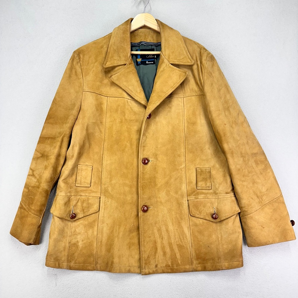 Vintage Pennys Suede Blazer Jacket Tan Western Retro 3-Button 60s 70s Mens 44